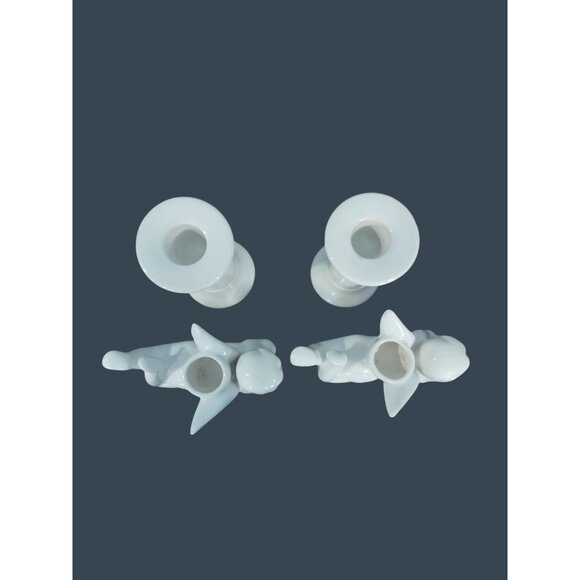 Vintage Cherub Angel Cupid And White Columns Ceramic Candlestick Candle Holders - Picture 4 of 7